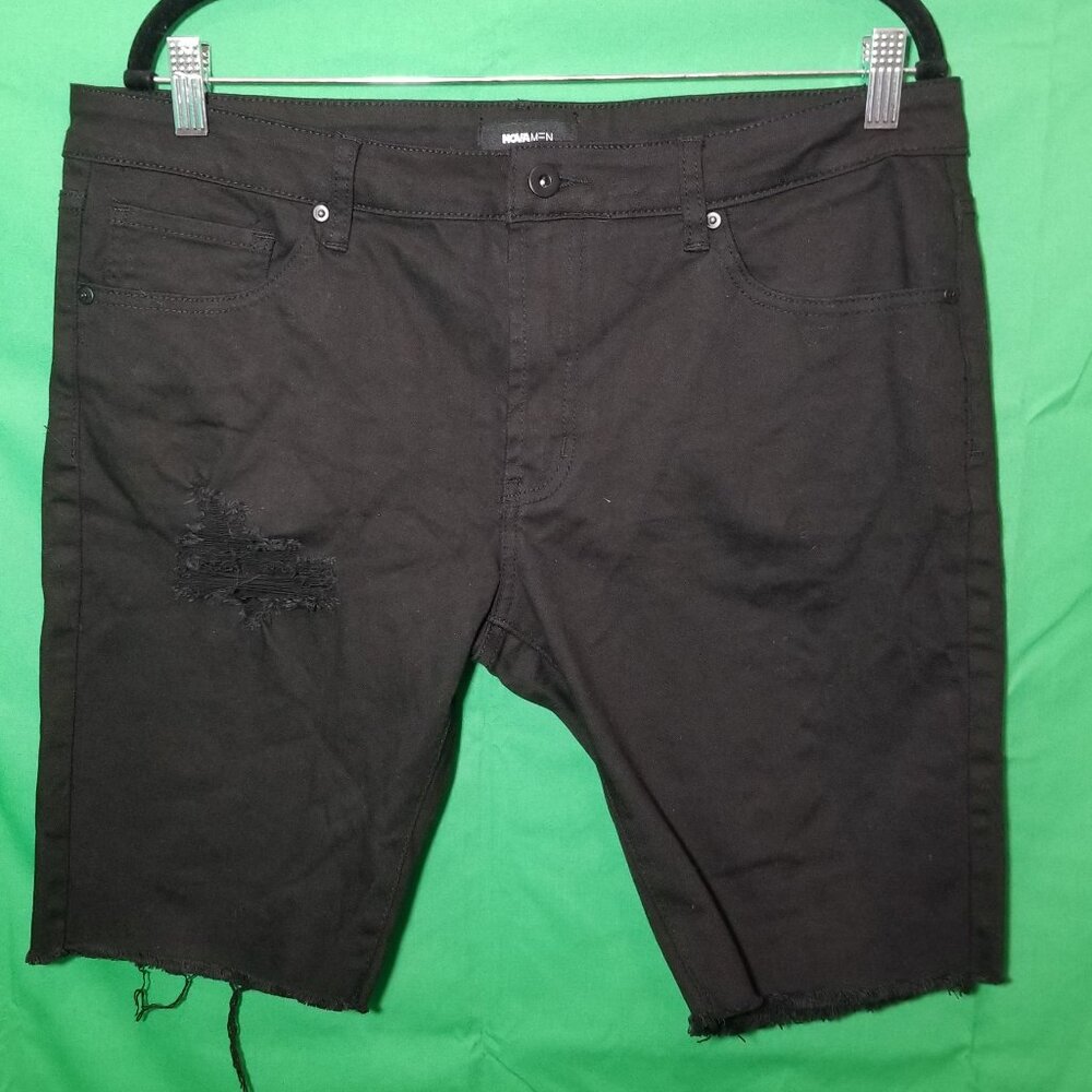 Fashion Nova Men's Black Distressed Denim Shorts Size 36